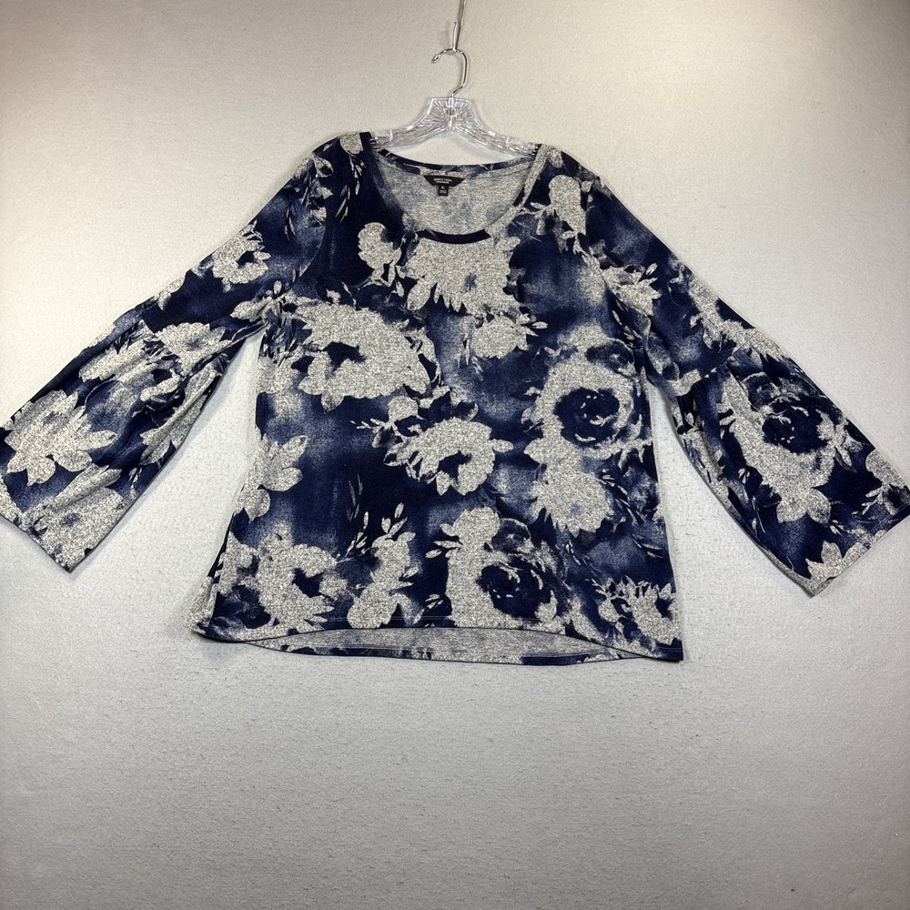 Simply Vera Vera Wang‎ Shirt Womens XL Blue Floral Long Sleeve Scoop Neck Top